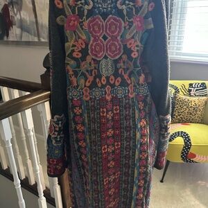 Johnny Was Gray Knit Dress with Multicolor Floral Embroidery